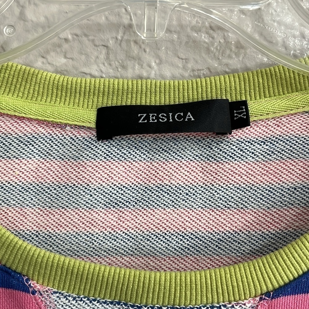 Women's long sleeve striped Crewnecks Oversized Sz XL Blue Pink Green - Picture 5 of 8